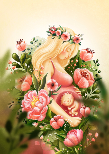 Беременная женщина в цветах