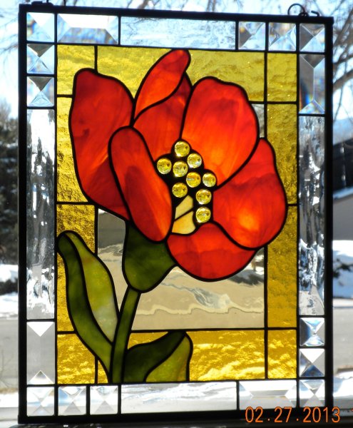 Витраж на стекле цветы