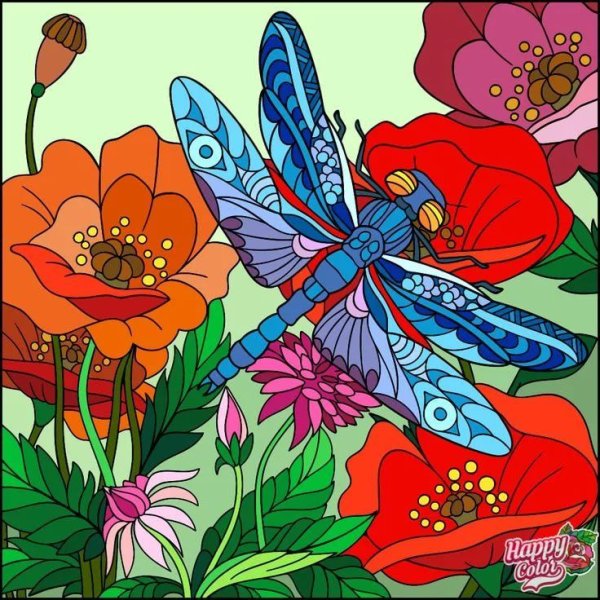 Витраж цветы и бабочки