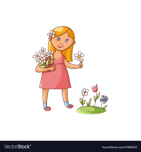 Девочка срывает цветок