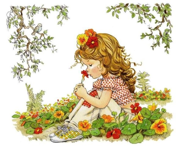 Дети собирают цветы в лесу