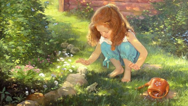 Маленькая девочка собирает цветы