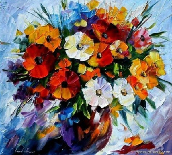 Афремов картины цветы мастихином
