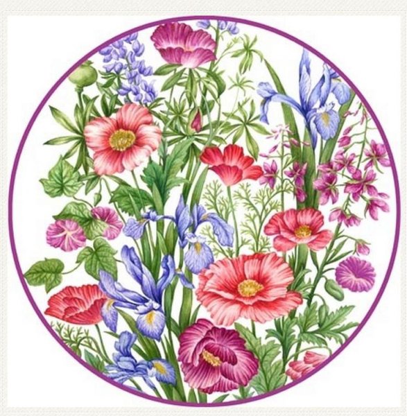 Цветы в круге живопись