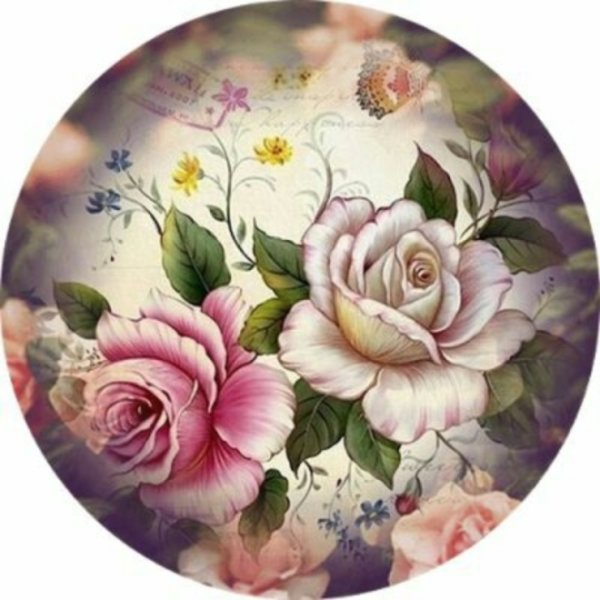 Розовые цветы круглая для декупажа