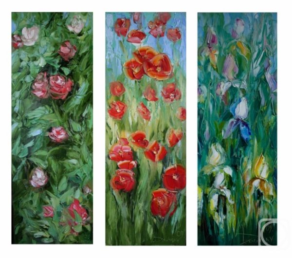 Живопись маслом триптих цветы