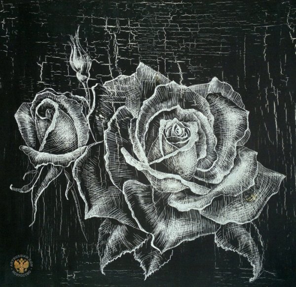 Граттаж Подсолнухи