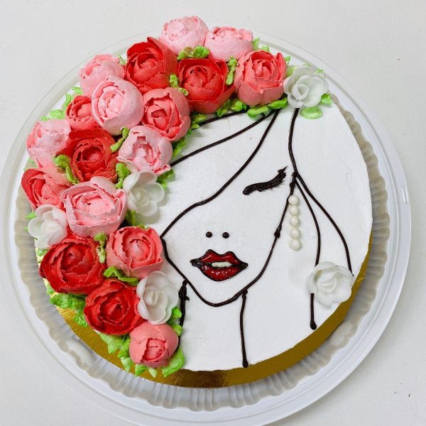 Нарисованная девушка с букетом