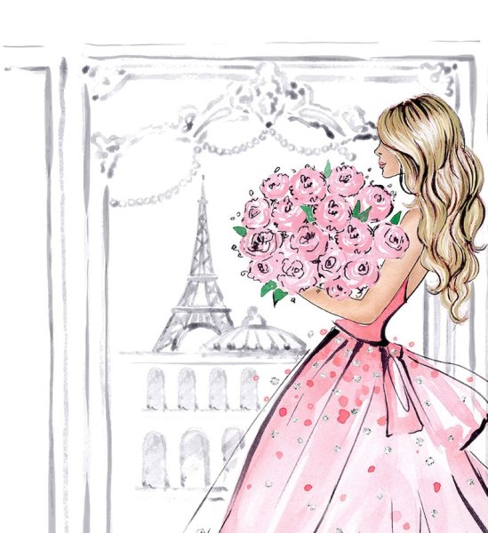 Девушка в розовом платье рисунок