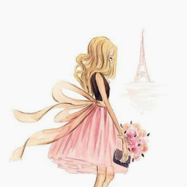 Девушка с букетом акварель