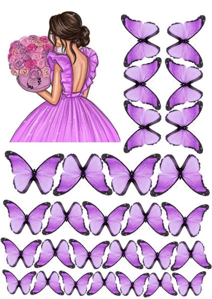 Рисованные девушки со спины в Красном платье