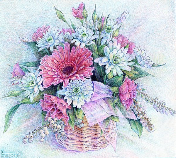 Букет цветными карандашами