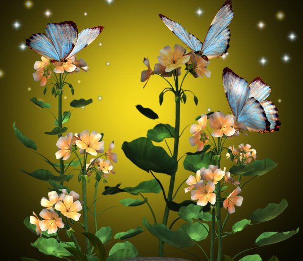 Сказочные цветы и бабочки