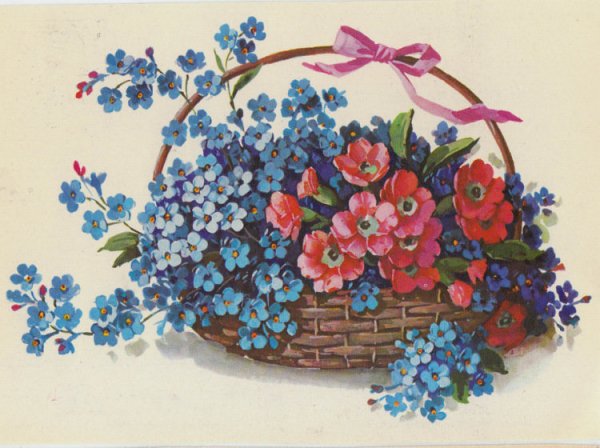 Незабудки в корзине