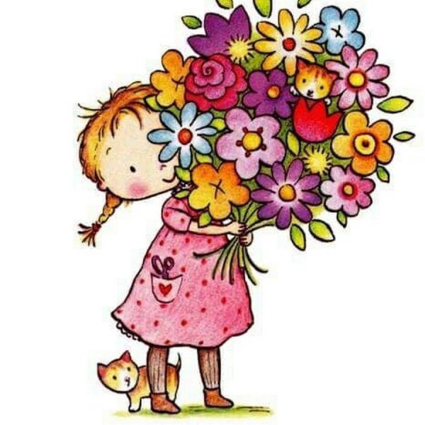 Мультяшка дарит цветы