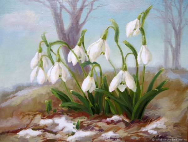 Подснежники рисунок красками