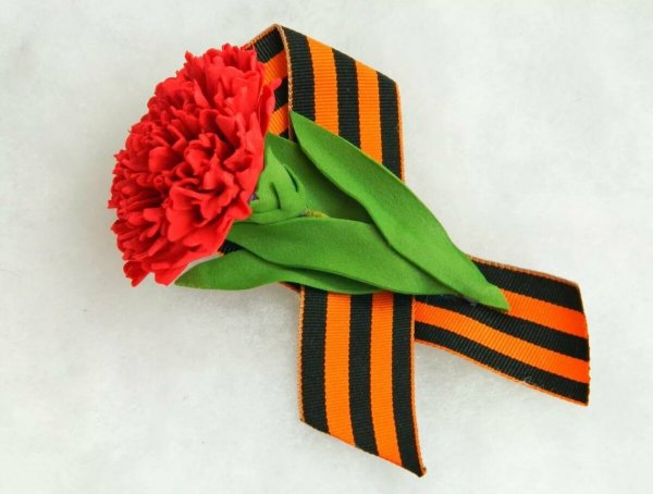 Букет гвоздик с георгиевской ленточкой