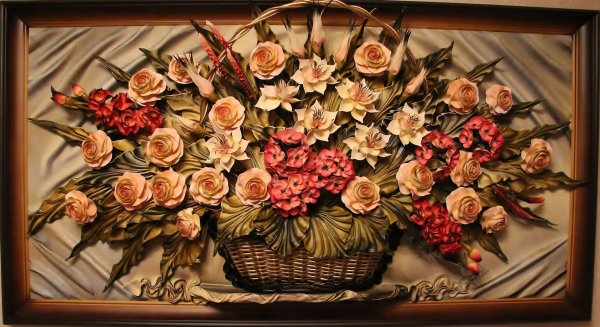 Картина из цветов из материала