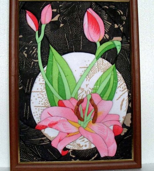 Японская техника кинусайга панно из лоскутков