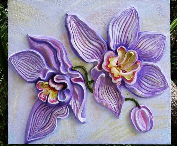 Панно цветы из шпаклевки