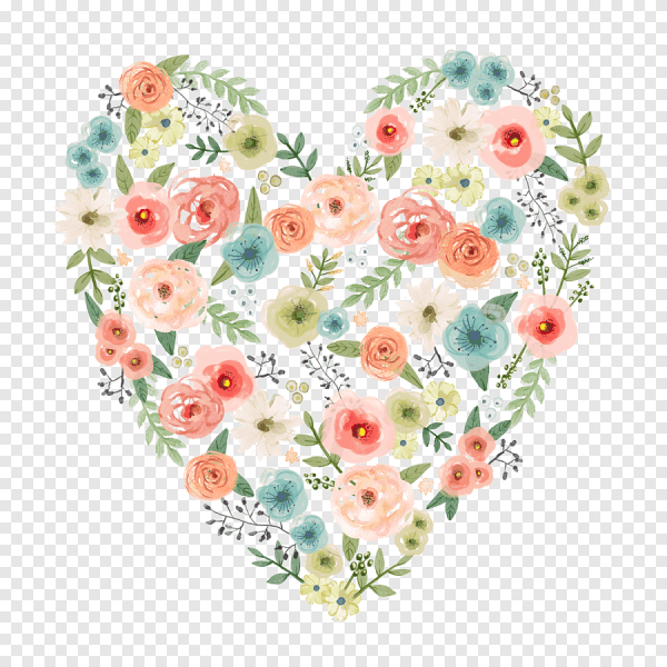 Сердце из цветов акварель