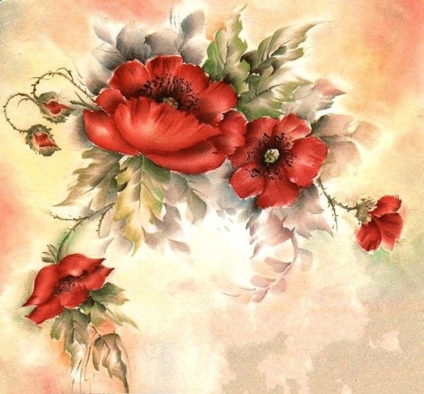 Красные цветы для декупажа