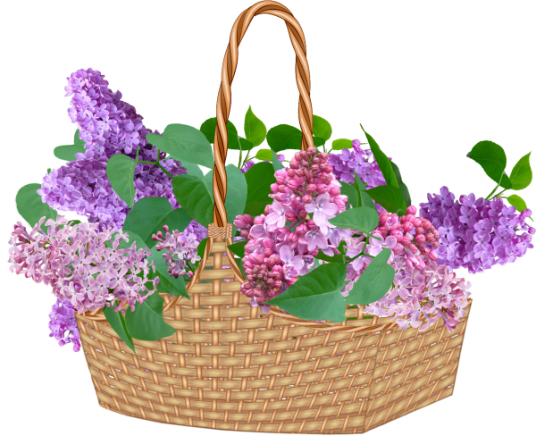 Корзина с цветами и с сиренью