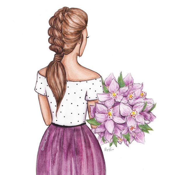 Девушка с цветами мультяшная