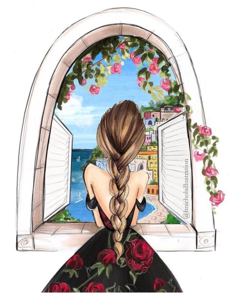 Девушка со спины рисунок