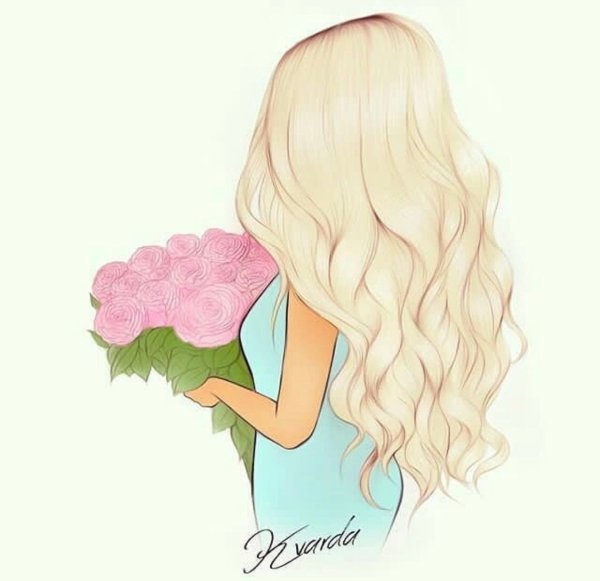 Девушка в цветах со спины