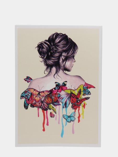 Нарисованная девушка с цветами со спины