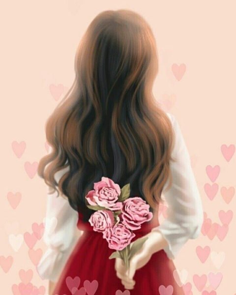 Девушка нарисованная в розовом платье