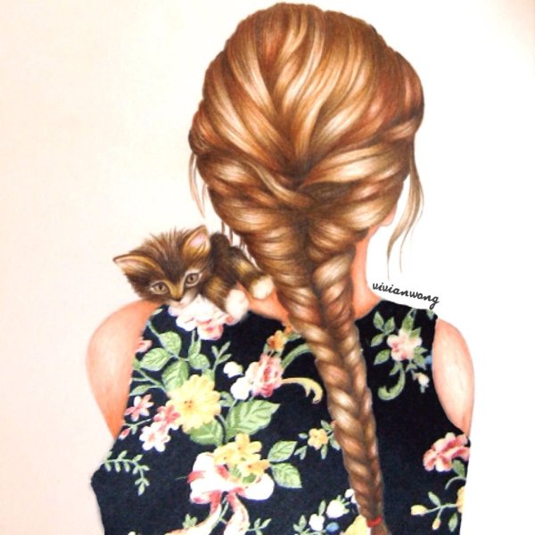 Нарисованная девушка со спины блондинка