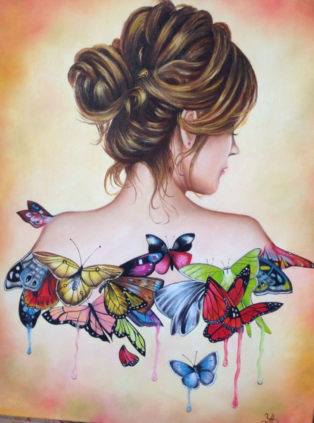 Девушка спиной в цветах картина