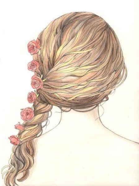 Девушка с цветами со спины рисунок