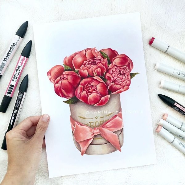 Пион скетч маркерами