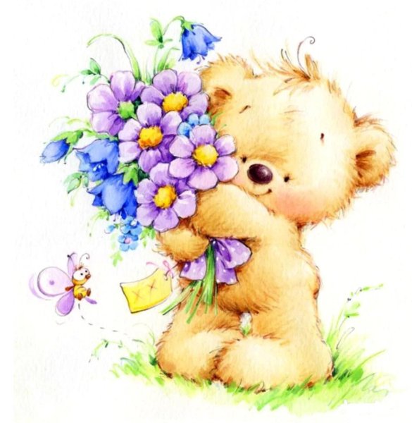 Мишка с цветами рисунок