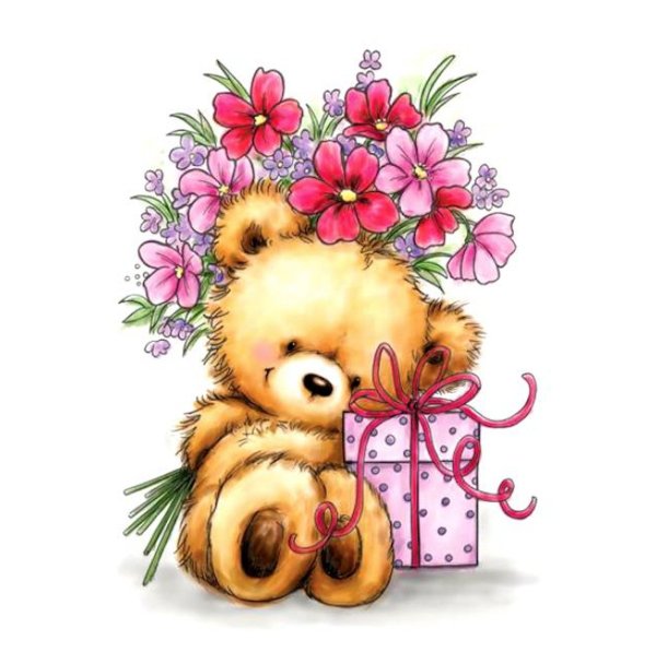Красивый Медвежонок с цветами