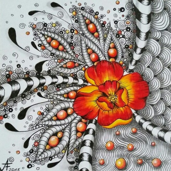 Зентангл цветы в цвете
