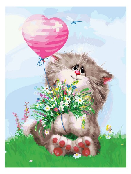 Котик с букетом