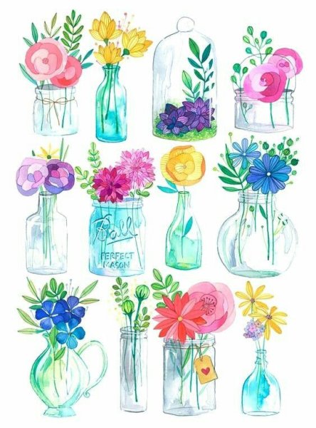 Акварельные наклейки растения