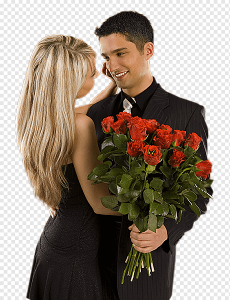 Парень дарит девушке цветы