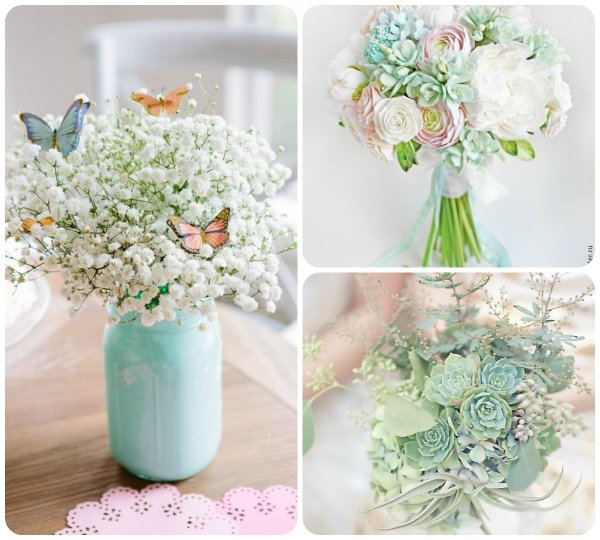 Композиция из цветов в мятных тонах