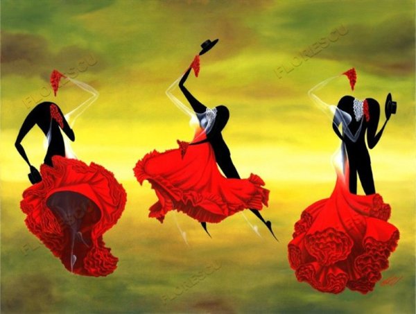 Танцующая девушка с цветами