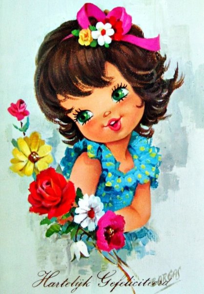 Открытка "девочка с цветами"