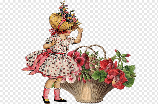 Девочка с цветами на прозрачном фоне