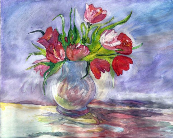 Ваза с цветами гуашью