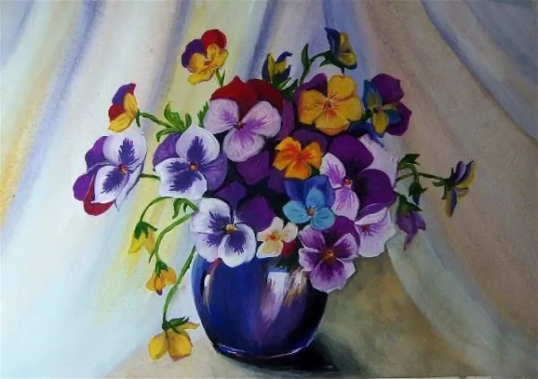 Цветок Анютины глазки гуашь