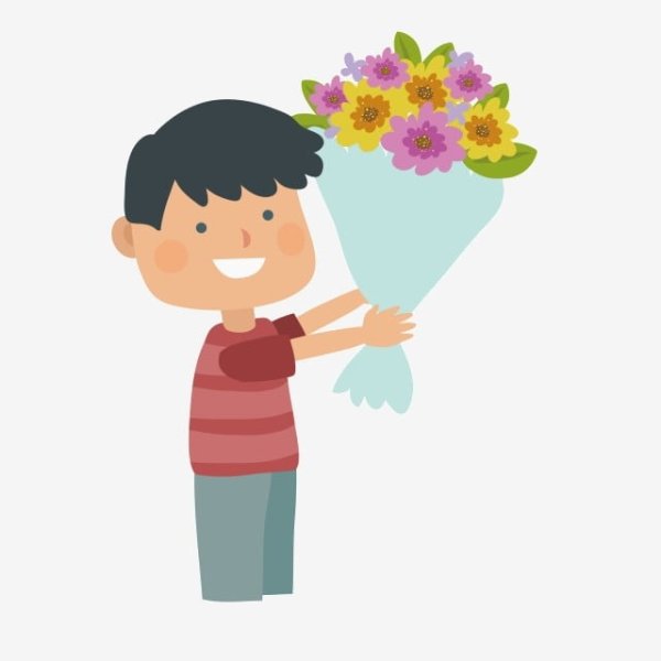 Мальчик дарит цветок на прозрачном фоне