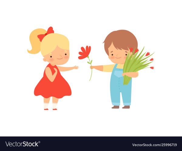 Мальчик дарит цветы мультяшный